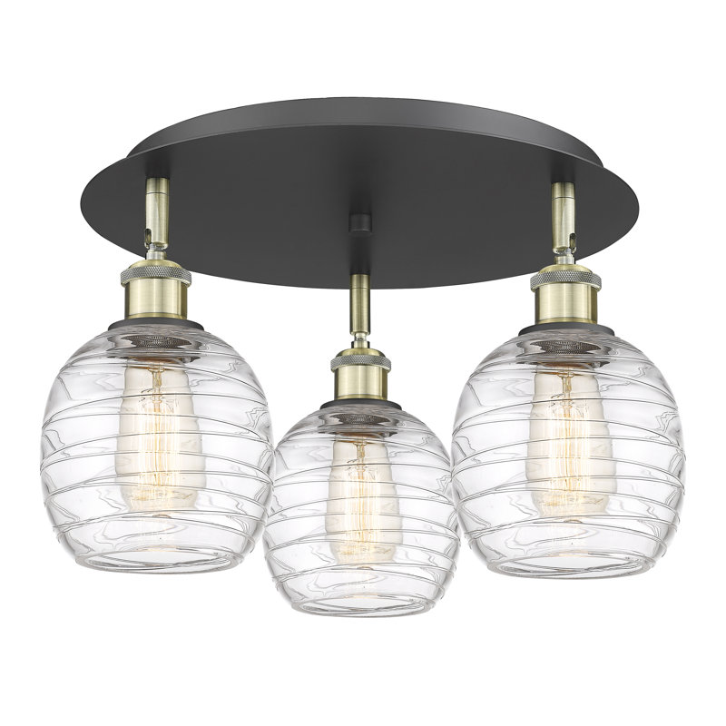 Plafonnier semi-encastré en verre Alve, Laiton antique noir, Tourbillon déco