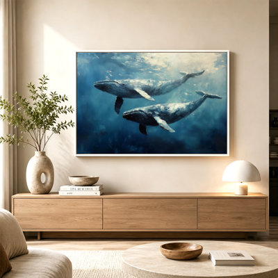 «Whale Song Underwater Whales», art mural sur toile avec cadre flottant, prêt à être suspendu
