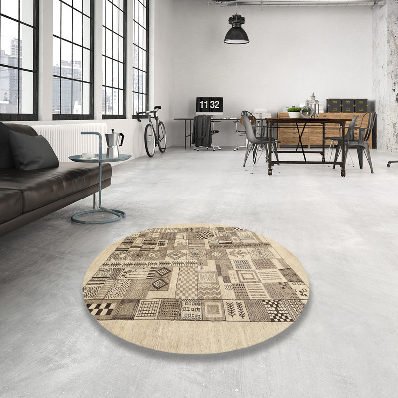 Tapis beige/gris contemporain, Rond 3 pi