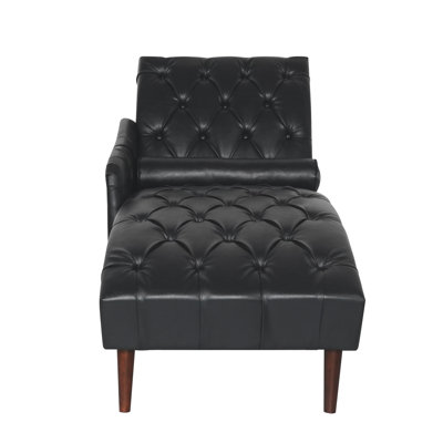 Chaise Lounge Arm Chair Indoor With Pillow And Solid Wood Legs
