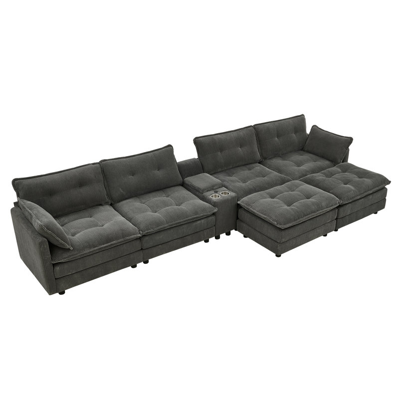 Canapé modulaire moderne en velours côtelé et détails capitonnés 6 pièces Lavor, Gris, 6 sièges