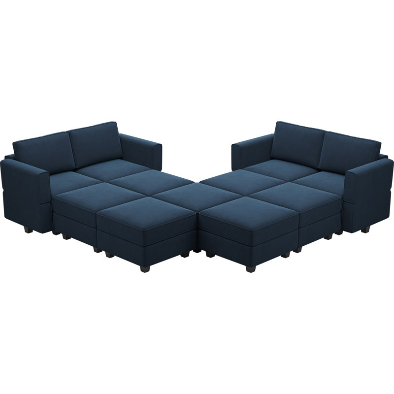 Canapé de rangement modulaire en velours Vashudev, Velours bleu