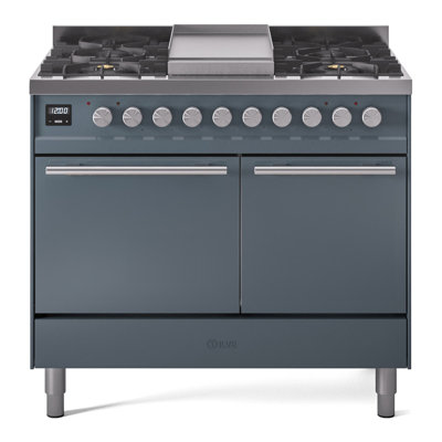 ILVE Professional Plus II Series 40 in. Dual Fuel Range with 6 Sealed Burners, Griddle (Natural Gas, Solid Door)
