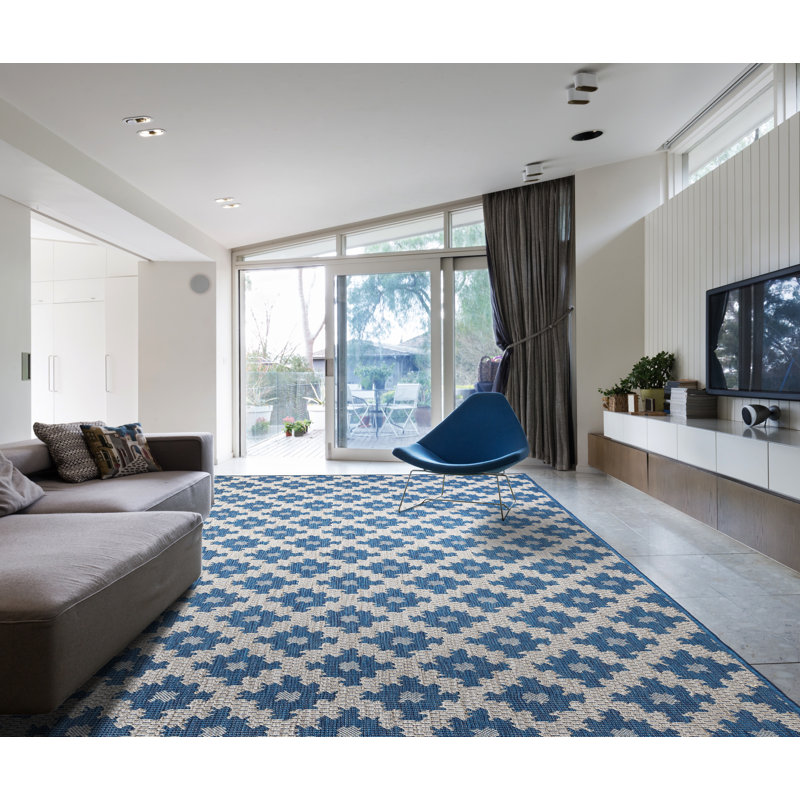 Tapis intérieur/extérieur bleu treillis Washam