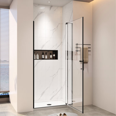72"H Universal Pivot Shower Door 28 - 32"W, 1/4" & 5/16" Tempered Glass, Matted Black Finish, 304 Stainless Steel Hinge, Sealing Function, Magnetic Seal System, Adjustable Wall Channel, Wide Range Of
