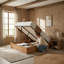 Lit plateforme moderne en bois sans tête de lit avec base étagée et rangement relevable, double, brun clair-1575889933-1575889934