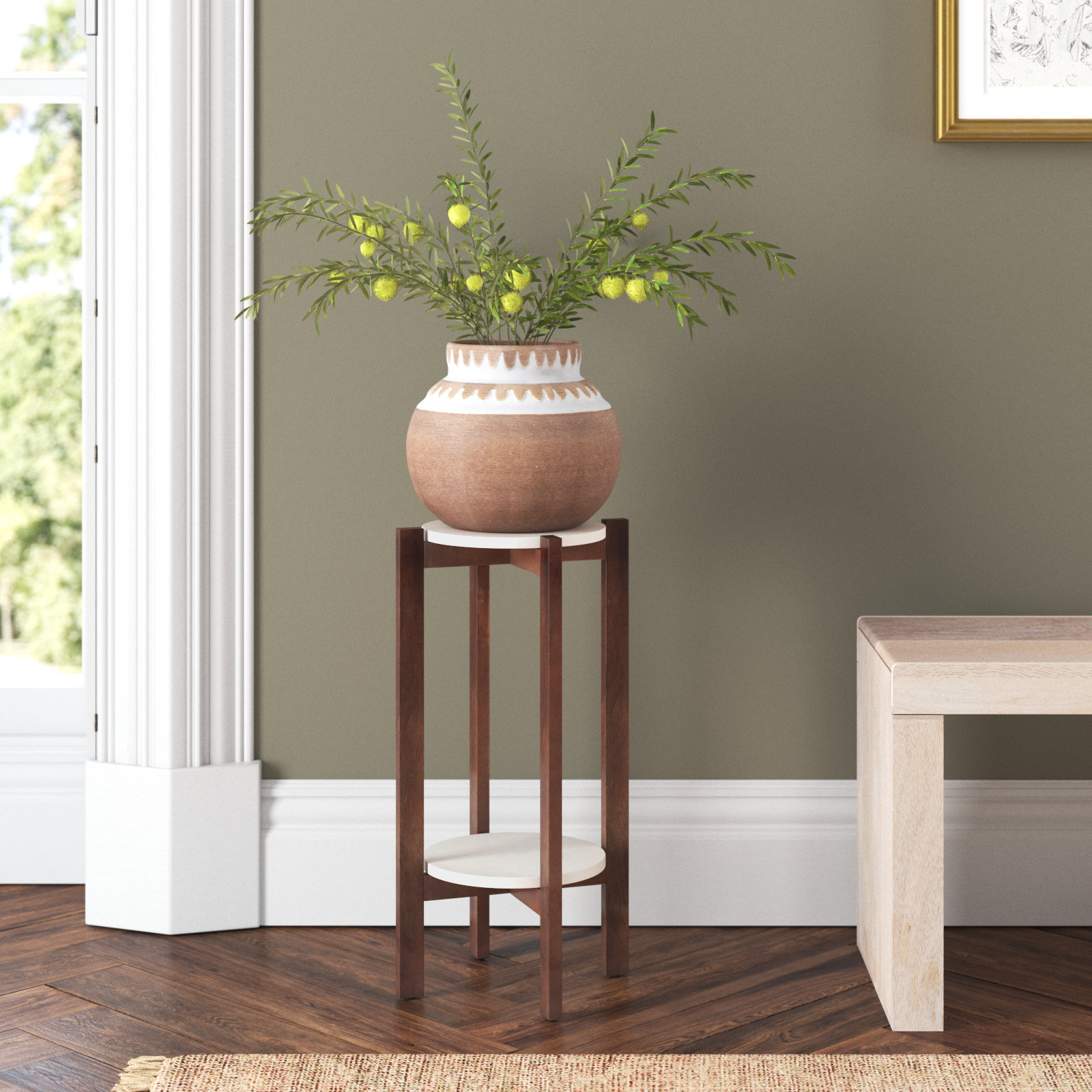 Oakdale Multi-Tiered Plant Stand, Walnut Brown/White, 25" H x 12" W x 12" D