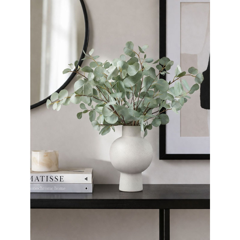 Faux Soft Greenery Arrangement in Footed White Vase