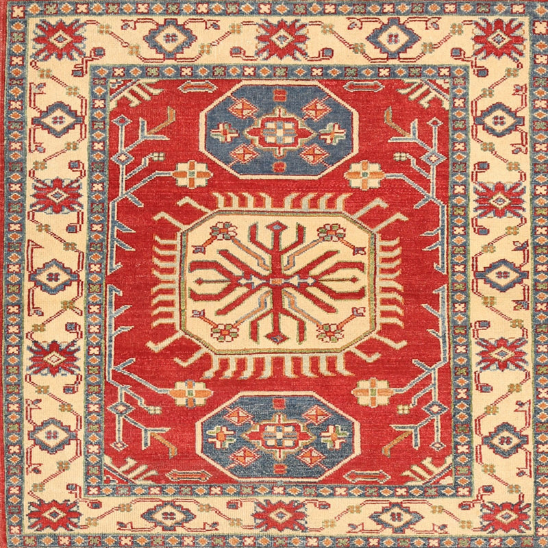 Tapis oriental rouge / beige, Carré 3 pi