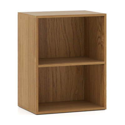 Bibliothèque à 2 cubes réglable sur pied, tablette ouverte, en bois d'ingénierie, brun clair, idéale pour le salon, la chambre ou le bureau.