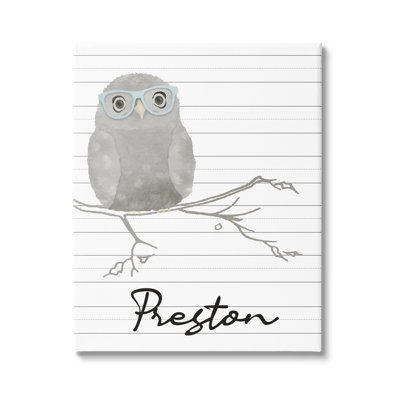 Boy's Hipster Owl cmw-020 Personalized Wall Art