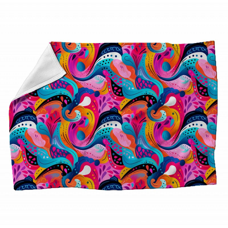 Machine Printed Throw Blanket, Throw, Abstract, Purple/Orange/Blue