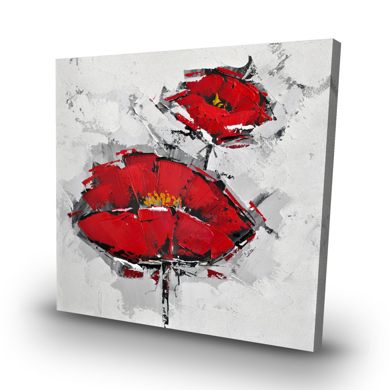 Texturized poppies - 32"x32" art on canvas