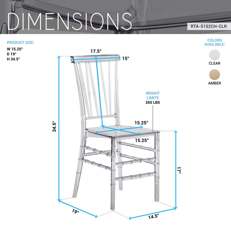 Ensemble de 2 chaises empilables en acrylique transparent de style Chiavari