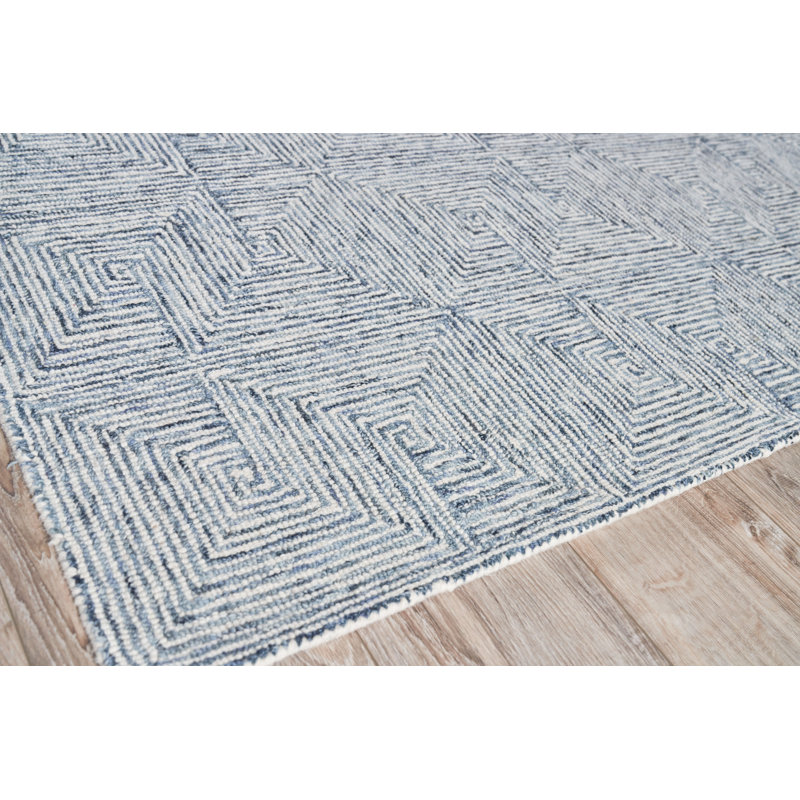 Caprice Geometric Handmade Tufted Area Rug, Rectangle 8' x 10', Blue/Ivory