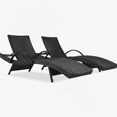 Outdoor Wicker Chaise Lounge Chairs Set Of Two With Pull - Out Side Table, Adjustable Backrest For Patio, Poolside Sunbathing And Relaxation