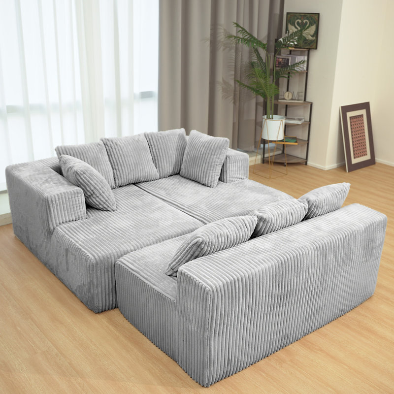 Canapé modulaire en forme de U 130 po - Chaise longue réversible 4 places, canapé personnalisable en velours côtelé gris