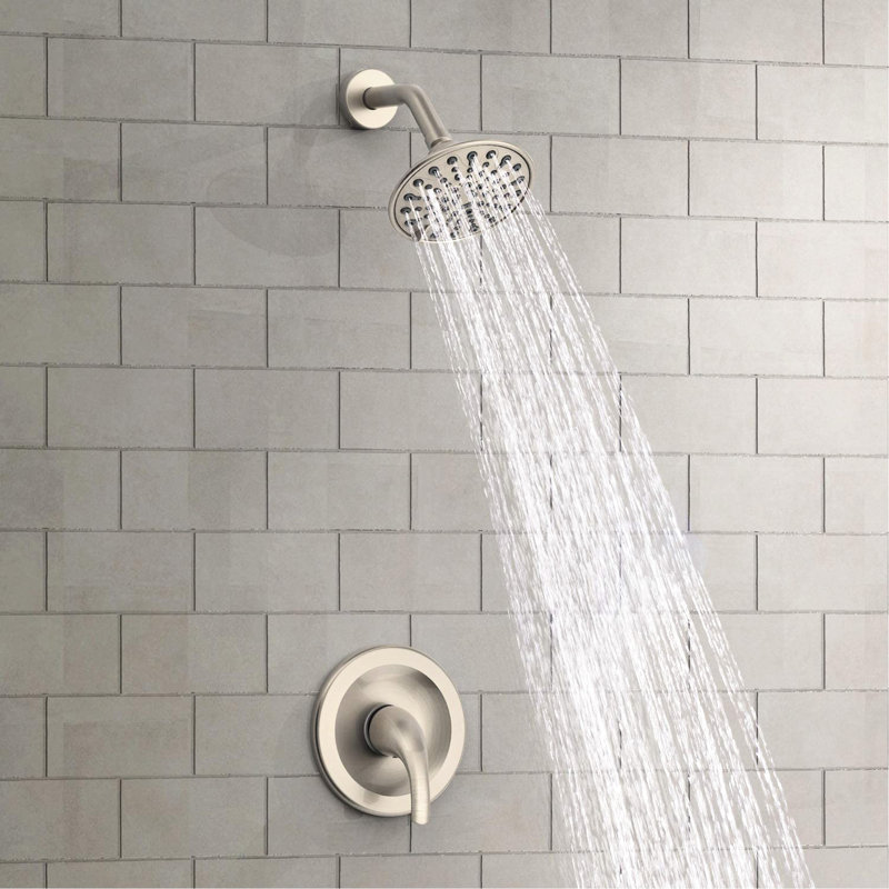 6 - Functions Single Handle Wall Mounted Shower Faucet , With Included Valve And Adjustable Head, 360° Joint, Spray Holes For Prevention, Brushed Nickel Plastic Body Rough In Valve, Joint Movement,