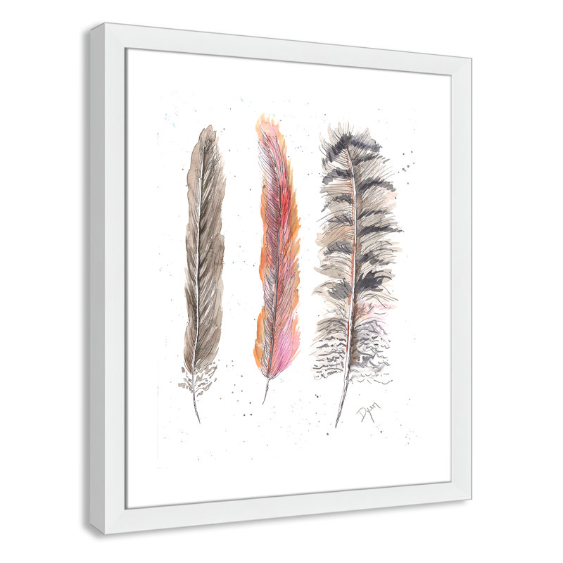 Art juvénile, plumes de plumes II, H 26,5 po x l 22,5 po x P 0,6 po, Cadre blanc