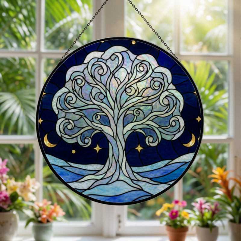 Panneau de vitrail arbre 7,8 "H Sky, H 7,8 po x l 7,8 po