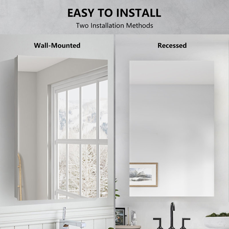 Cumber W H Frameless Medicine Cabinet Mirror Fixed, 36" H x 24" W x 4" D
