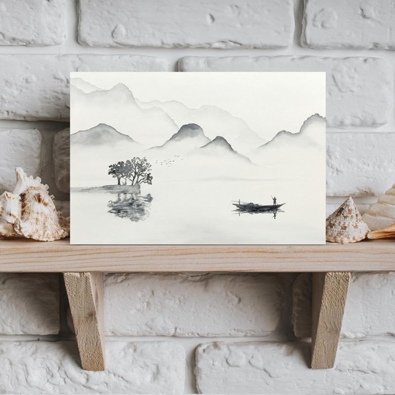 "Morning pêche on an Asian Lake", art mural contemporain, H 18 po x l 12 po