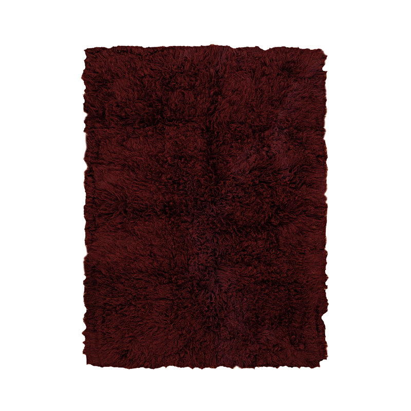 Tapis rouge foncé en laine tissé à la main Alamin, Rectangle 9 pi x 12 pi