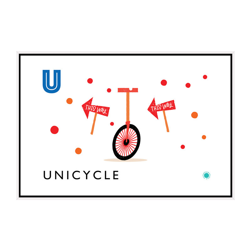 «U Is for Monicycle» - Impression, Aucun mat, H 40 po x l 60 po x 1,5 po, Toile blanche encadrée