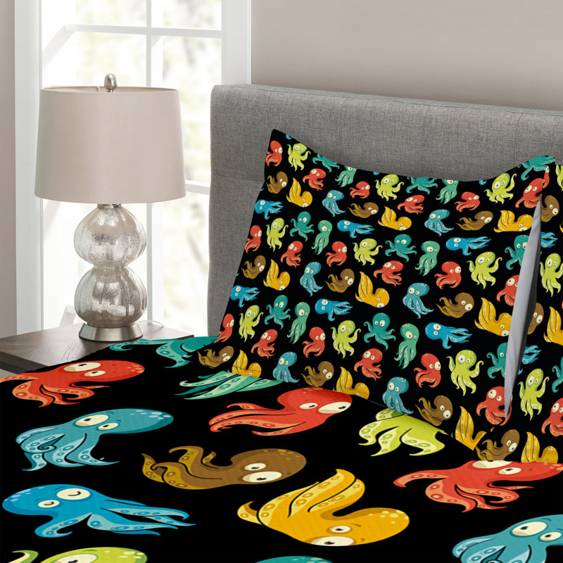 Adelaid Black/Blue Microfibre Bedspread Set, 220 x 264 cm