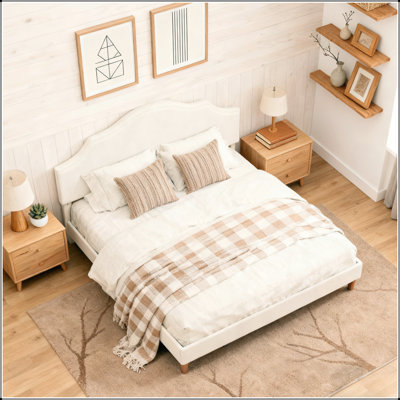 Structure de lit très grand avec tête de lit réglable, rembourrage en tissu de lin, lit plateforme de style simple et moderne