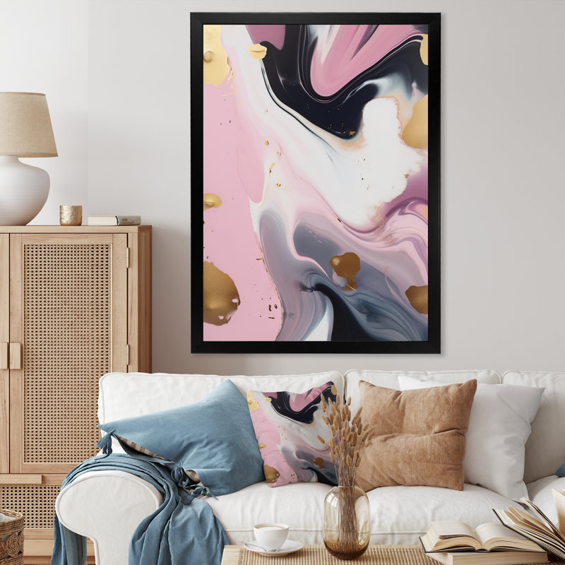«Rose and Blue Transcendent Beauty In Marble Art IV», reproductions d'art mural abstrait en marbre, Cadre photo noir