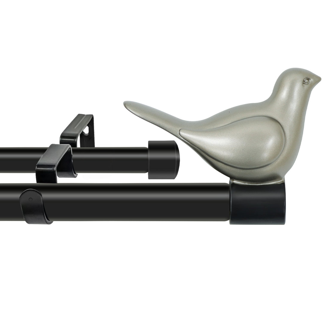 Nazeef MERIVILLE 3/4" Diameter Farmhouse Double Window Treatment Curtain Rod, Bird Finials Winston Porter 