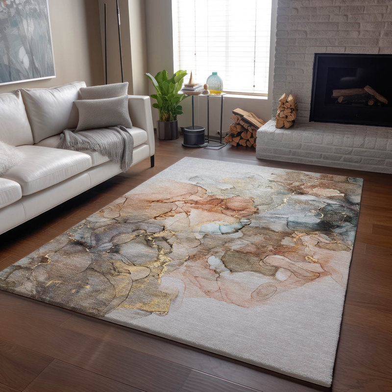Tapis beige Cerrito AMF520 lavable à la machine de qualité supérieure, Rectangulaire 3 pi x 5 pi