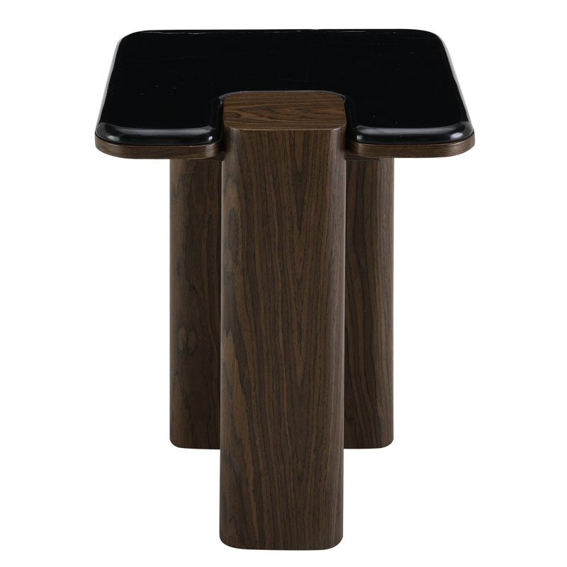 Plateau en marbre naturel et table de bout en noyer foncé avec marbre naturel