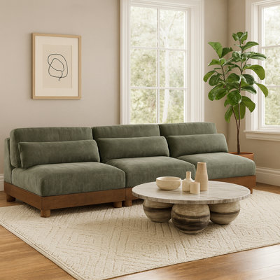 Turin 120" Chenille Fabric Upholstered 3Pc. Modular Sofa
