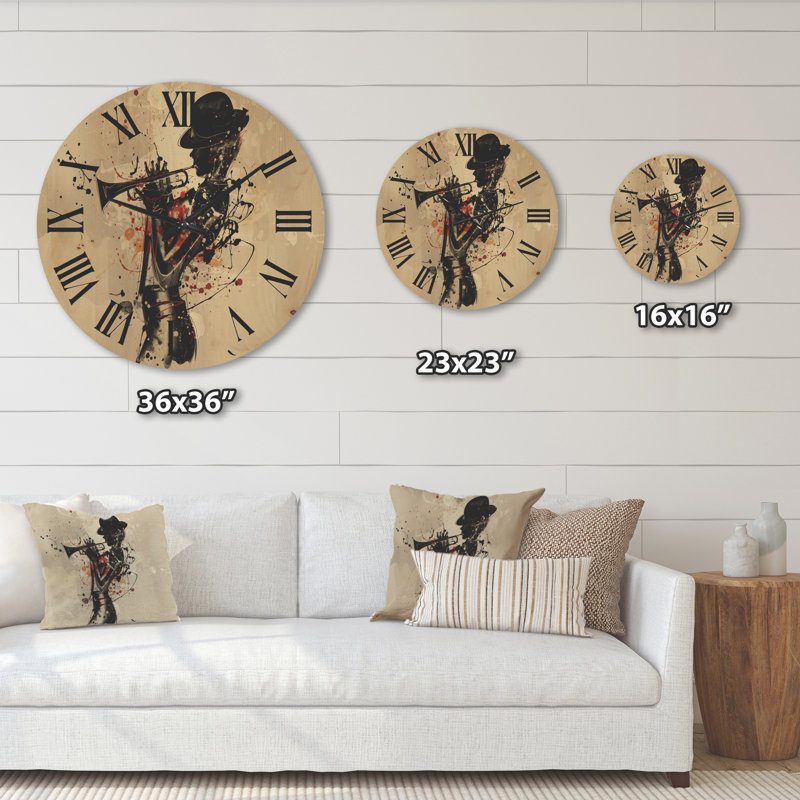 Horloge murale moderne en bois - Femme jouant de la trompette jazz, Grand