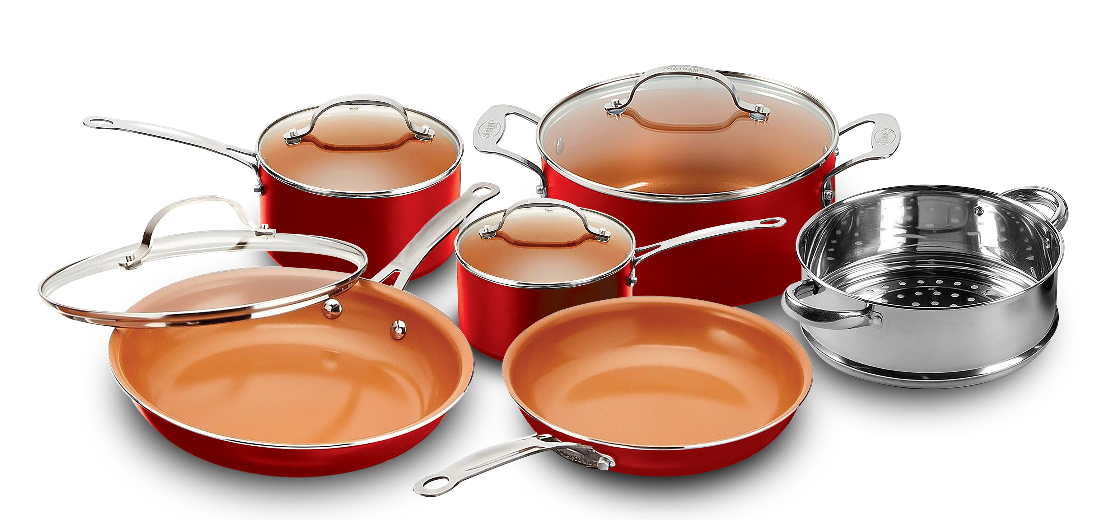 Gotham Steel 10 Piece Ceramic Non Stick Cookware Set, Stay Cool Handles, Oven & Dishwasher Safe & Reviews | Wayfair