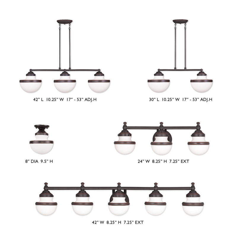 Éclairage pour meuble-lavabo à intensité variable Aseret, Bronze vieilli, H 8,25 po x l 42 po x P 7,25 po, 5 lumières