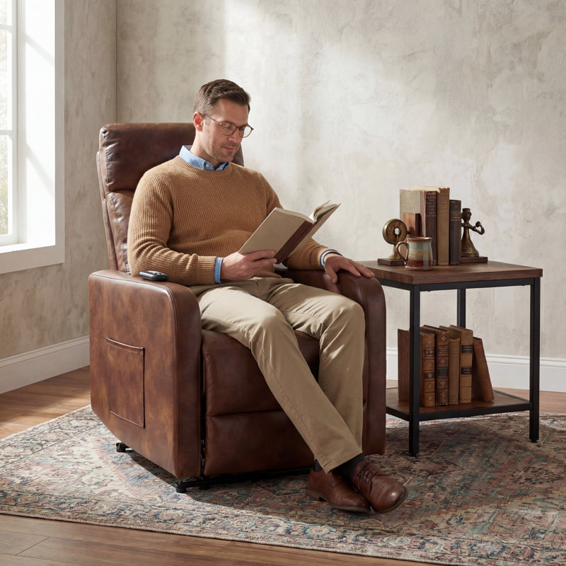 Fauteuil inclinable électrique Wall, Simili cuir, Brun