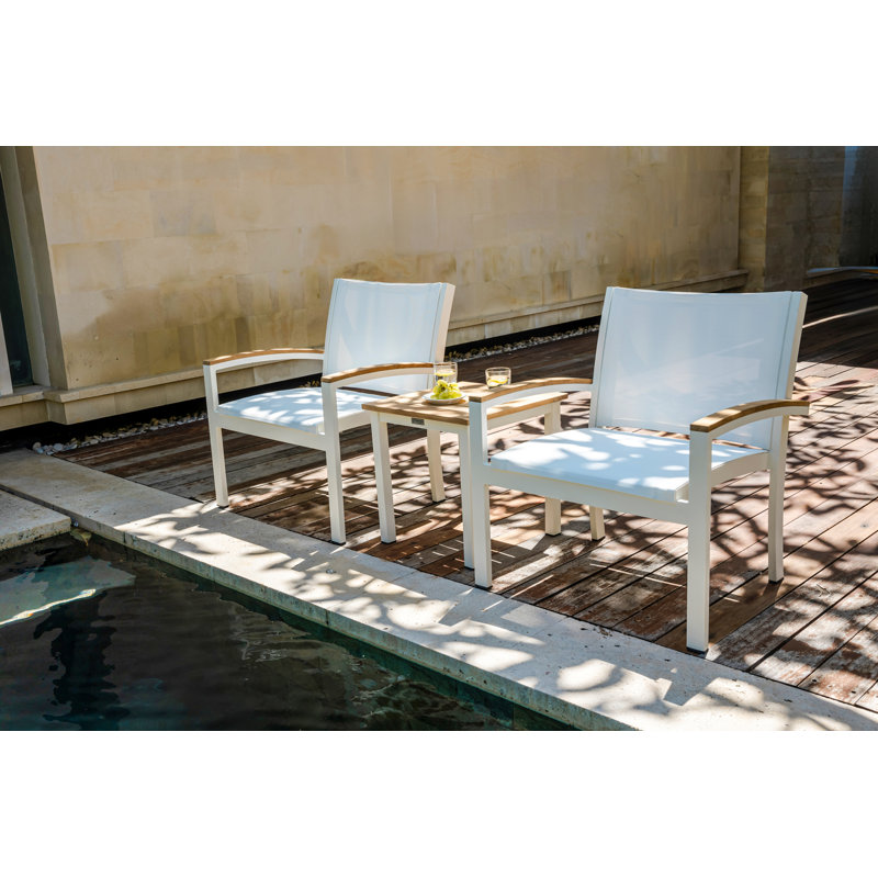 Tribeca Aluminum Teak Sling Stacking Lounge Chair, White/Brown