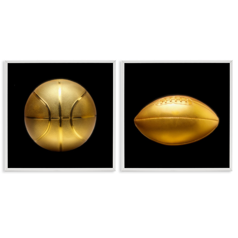  Golden Designer Sports Balls, ensemble de 2 estampes numériques par Graffi * Tee, H 17 po x l 17 po