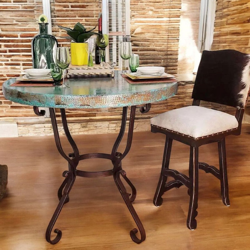Timeless and Elegant Round Oxidized Copper and Wrought Iron Bar Table