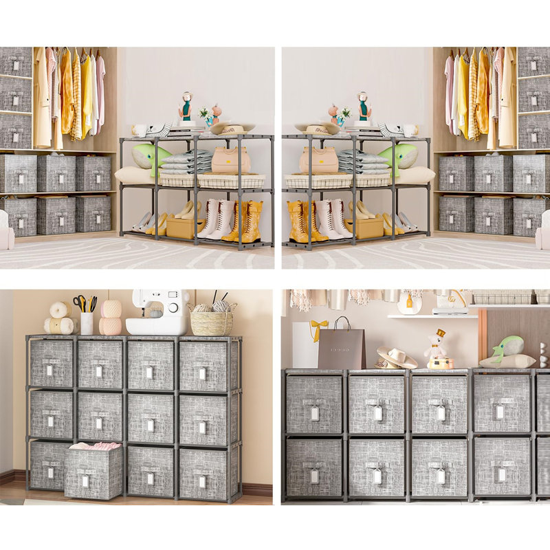 Cube Storage Organizer Shelf with 6 Printed Bins + Labels