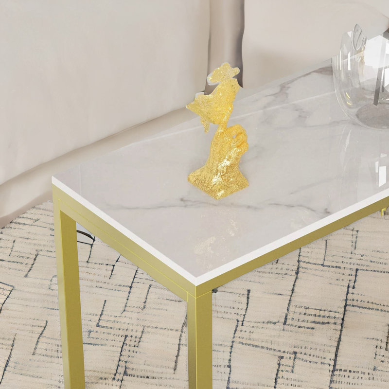 Marble Console Table Hallway Entryway Furniture, White/Gold