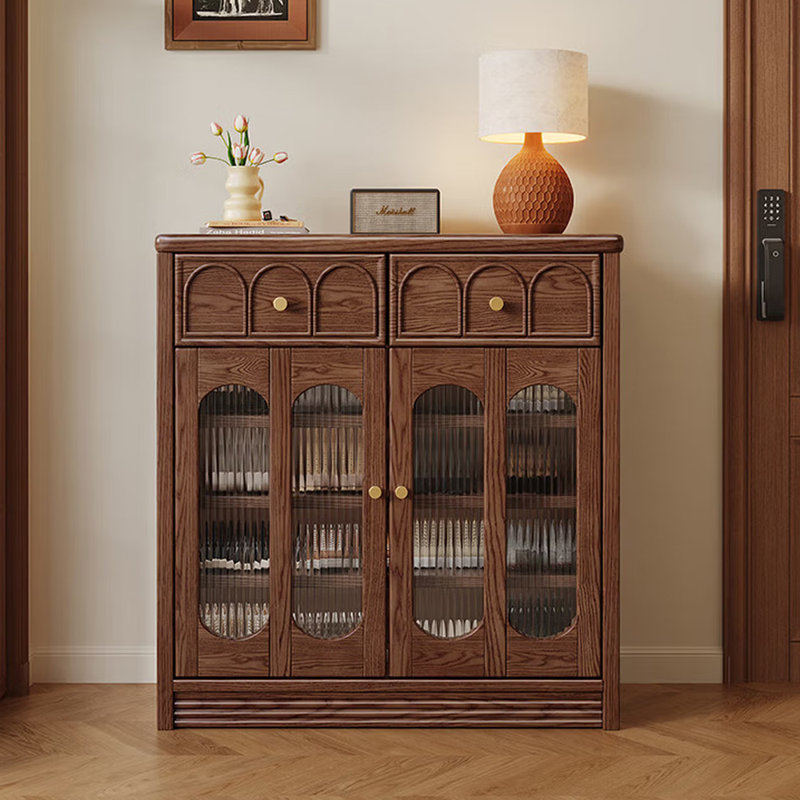 Retro style fashionable storage shoe cabinet, Dark Brown Wood