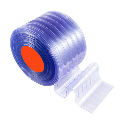 Rideau transparent en PVC transparent, largeur de 101 pi x 12 po, rouleau de vrac pour porte en plastique nervuré, bandes de rideau de congélateur pour portes d'entrée de magasin, de garage, d'entrepôt, d'animalerie