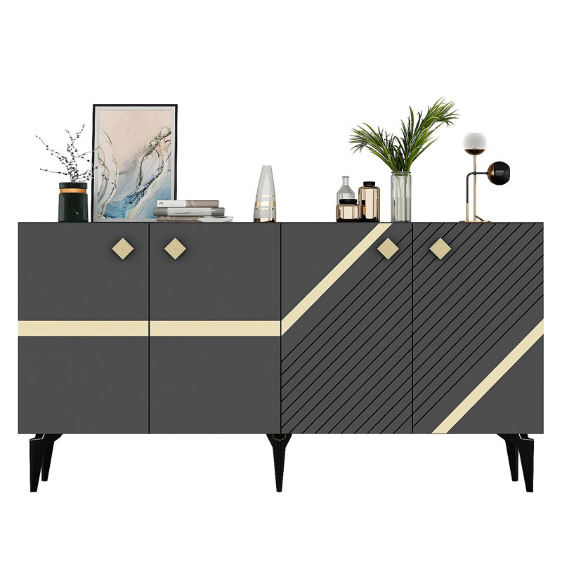 Zeiger 150 Cm Wide Sideboard, Grey/Gold