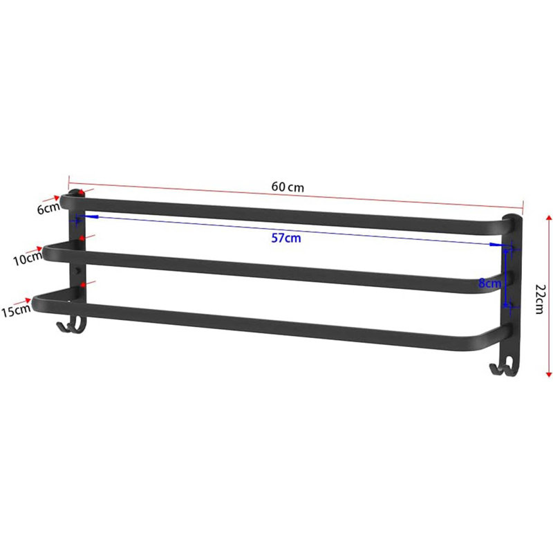 60 cm L Towel Rack, Black