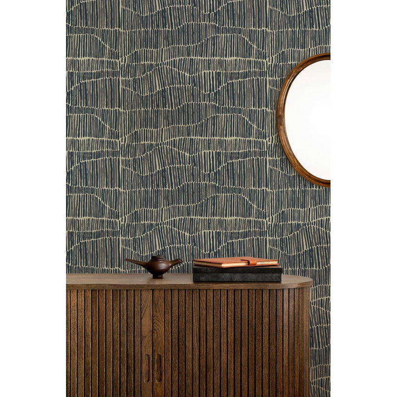 Jamaican Waves Wallpaper, Non-Pasted, Faux Grasscloth, Stone Blue