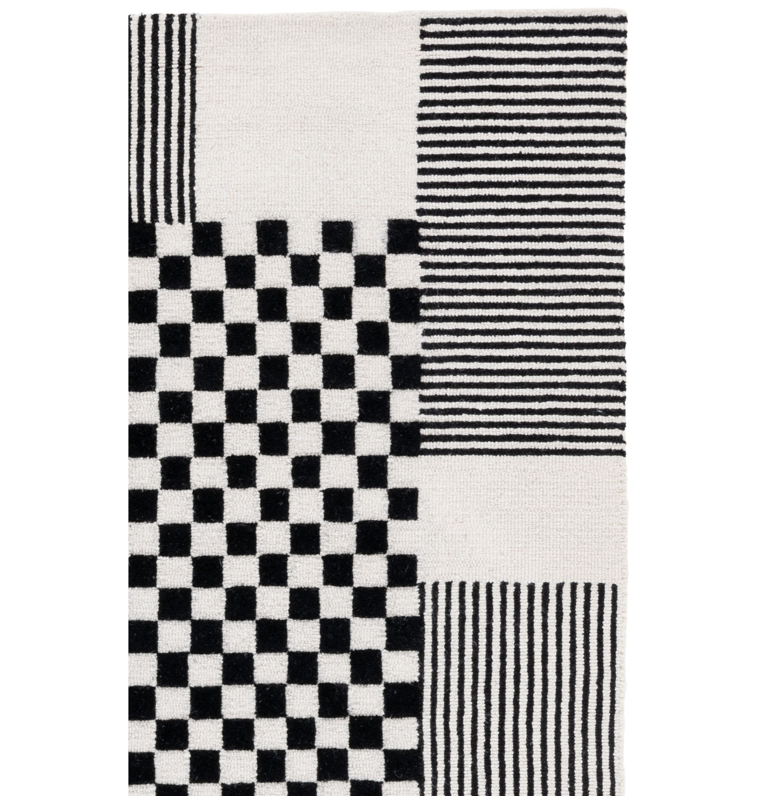 Hertha Wool Black / Ivory Rug, Rectangle 5' x 8'